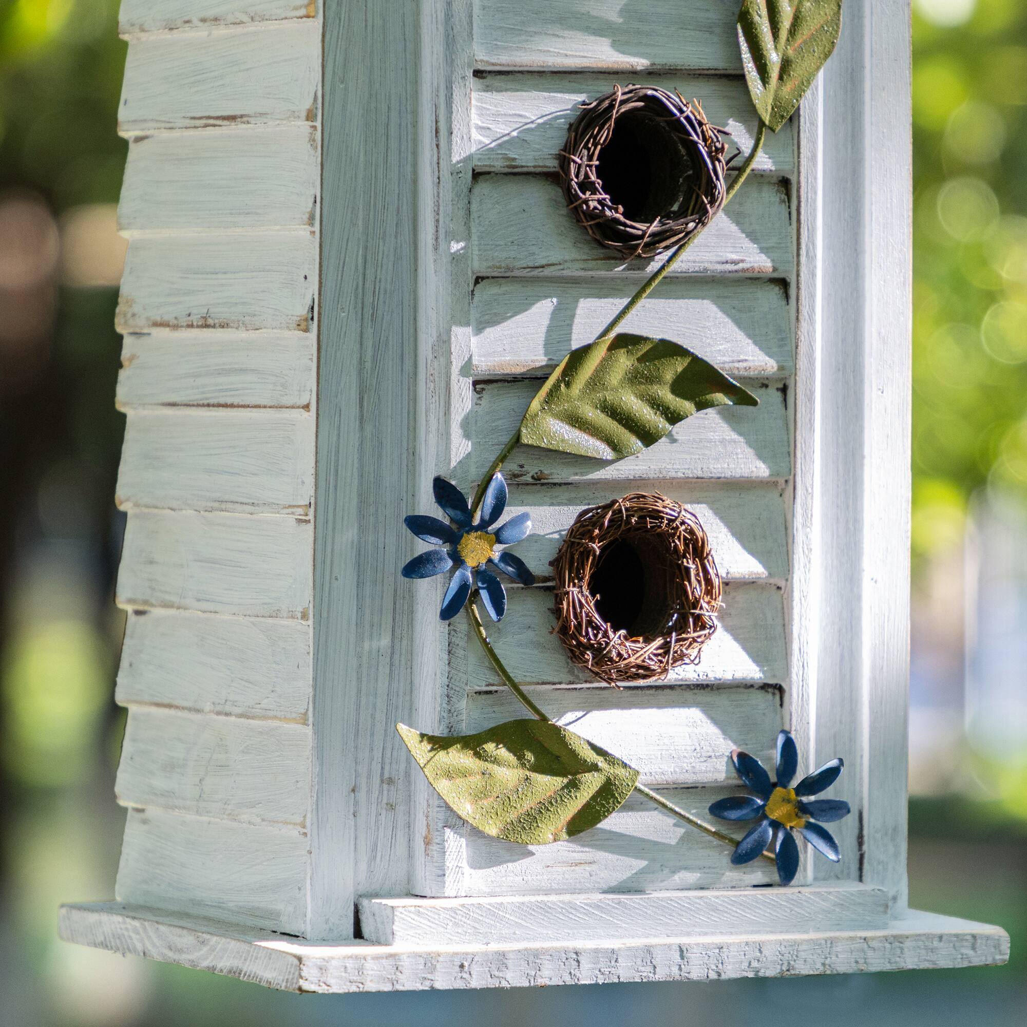 Glitzhome® 24.25" Oversized Washed White 3-Tiered Solid Wood Villa Birdhouse